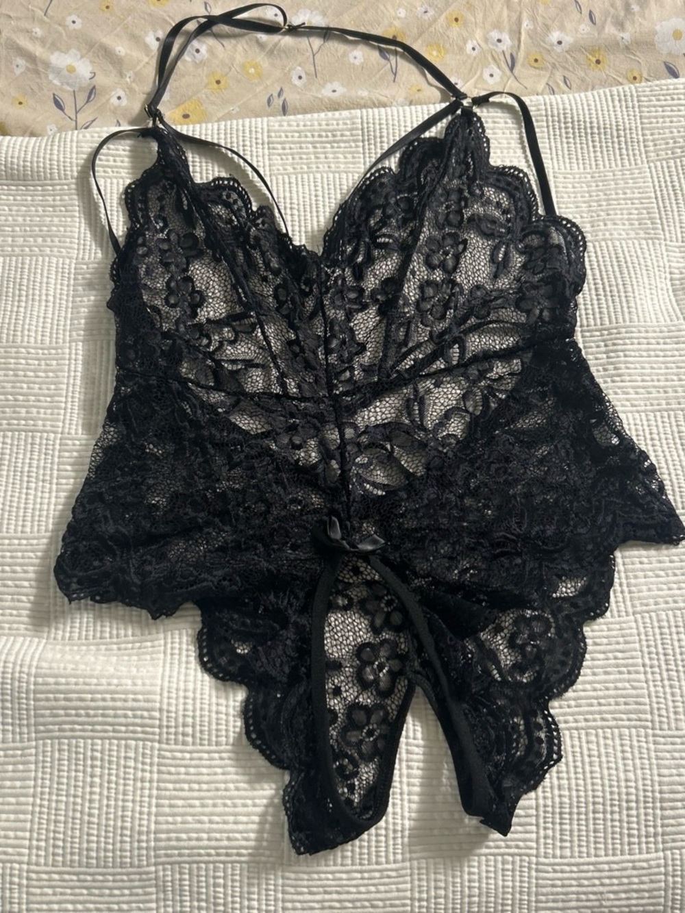 Women's Black Lace Halter Teddy Bodysuit